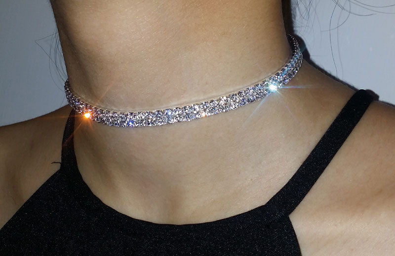 Bridal Wedding 2 Row Stretch Rhinestone Choker XC001-1