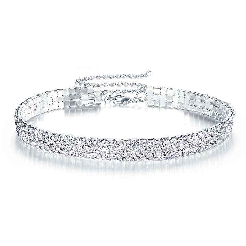 Bridal Wedding 3 Row Stretch Rhinestone Choker XC002-0