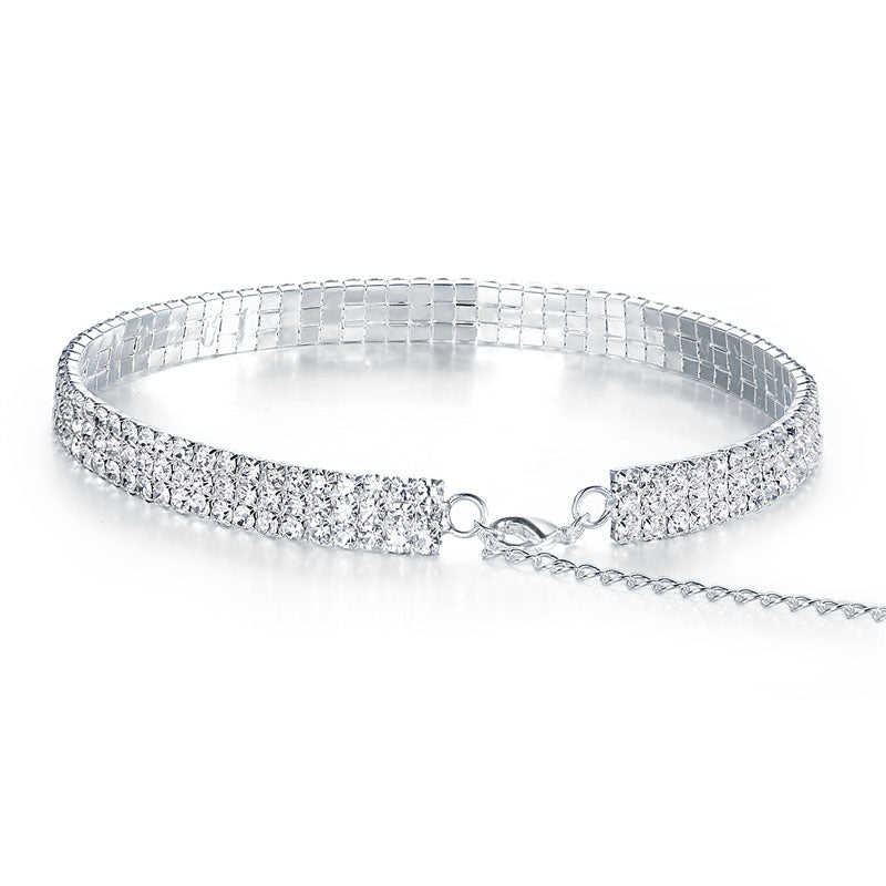 Bridal Wedding 3 Row Stretch Rhinestone Choker XC002-2