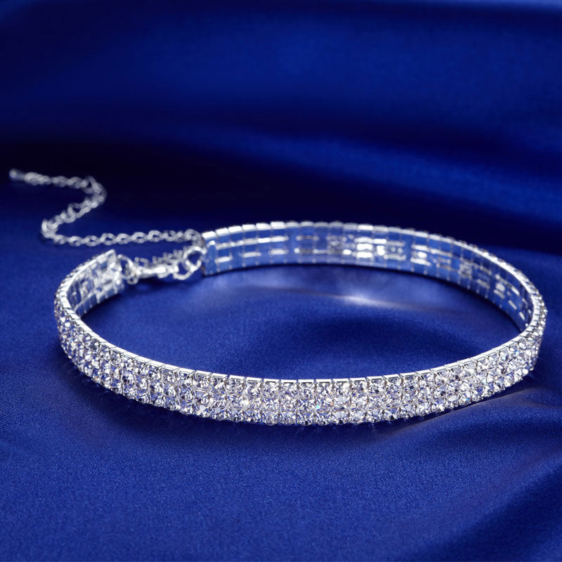 Bridal Wedding 3 Row Stretch Rhinestone Choker XC002-3