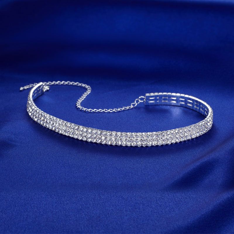 Bridal Wedding 3 Row Stretch Rhinestone Choker XC002-4