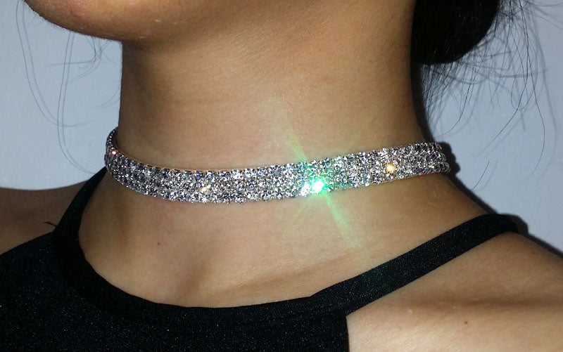 Bridal Wedding 3 Row Stretch Rhinestone Choker XC002-1
