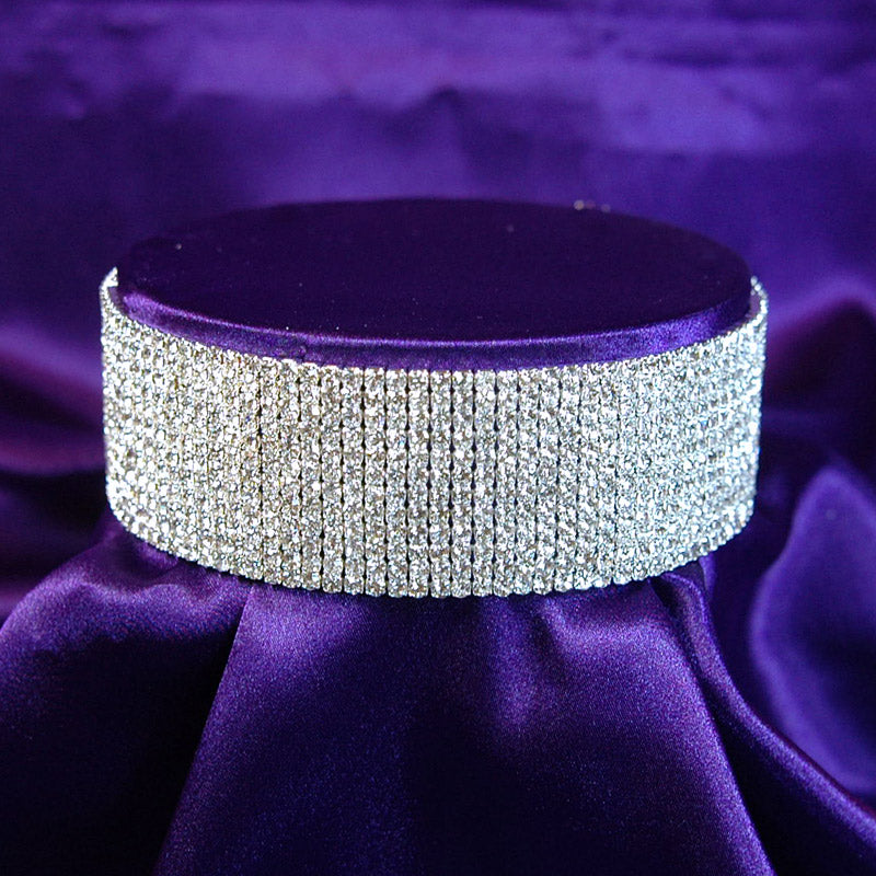 Bridal Wedding 12 Row Stretch Rhinestone Choker XC025-0