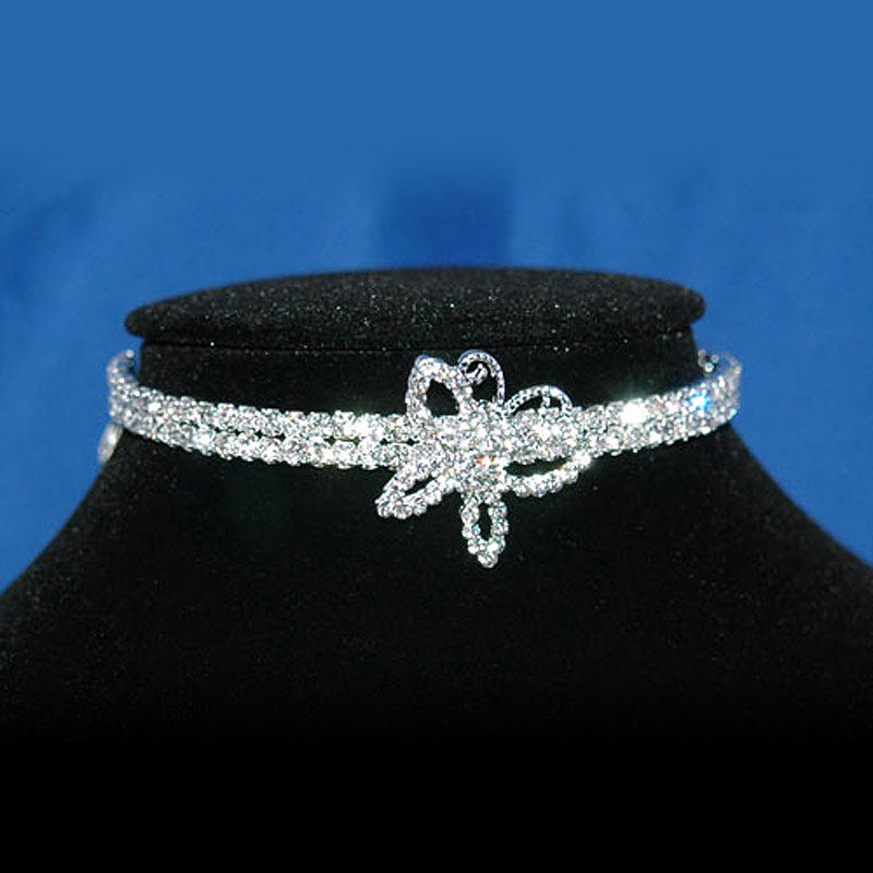 Bridal Wedding Butterfly Rhinestone Silver Choker XC041-1