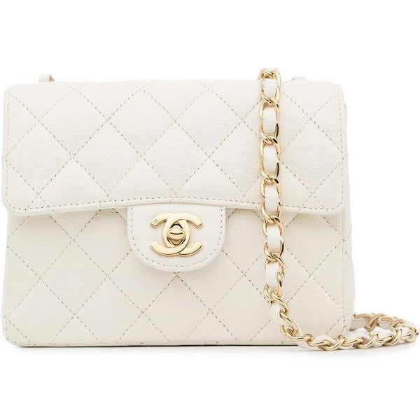 Chanel Handbag- Classic White Square Mini Flap Bag-0
