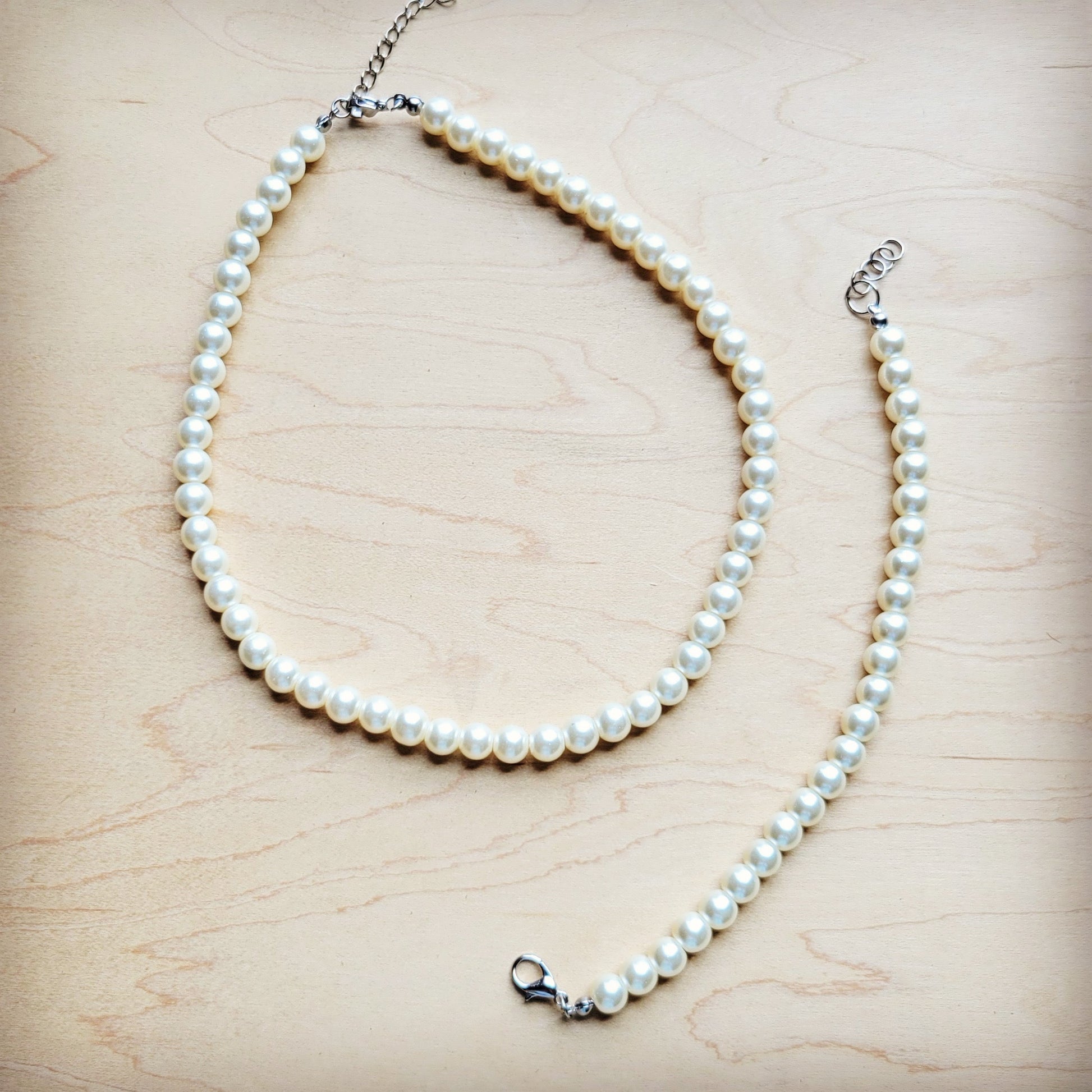 Glass Pearl Necklace & Bracelet Set Wedding Collection 259w-2