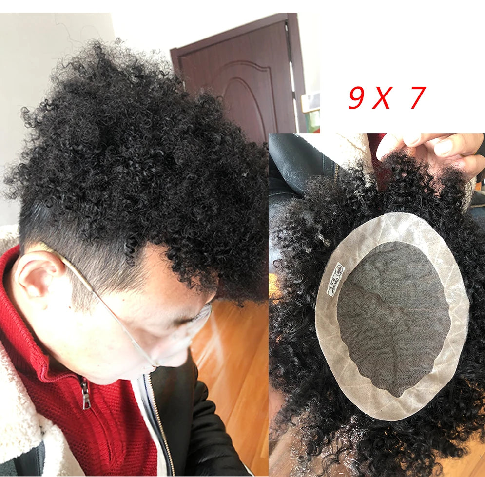 Nouvelle coiffure Afro bouclés toupet hommes toupet systèmes de remplacement noir Curl toupet de cheveux humains pour hommes noirs 8 ''x 6''Base