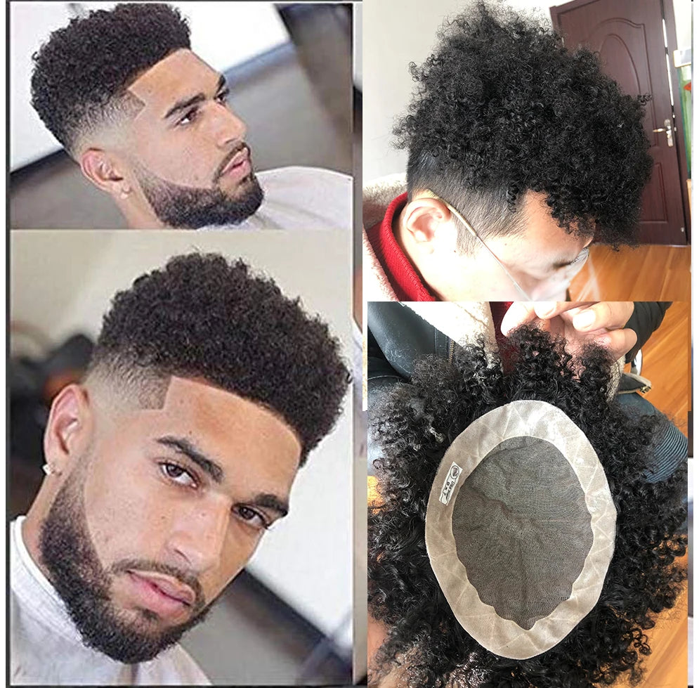 Nouvelle coiffure Afro bouclés toupet hommes toupet systèmes de remplacement noir Curl toupet de cheveux humains pour hommes noirs 8 ''x 6''Base