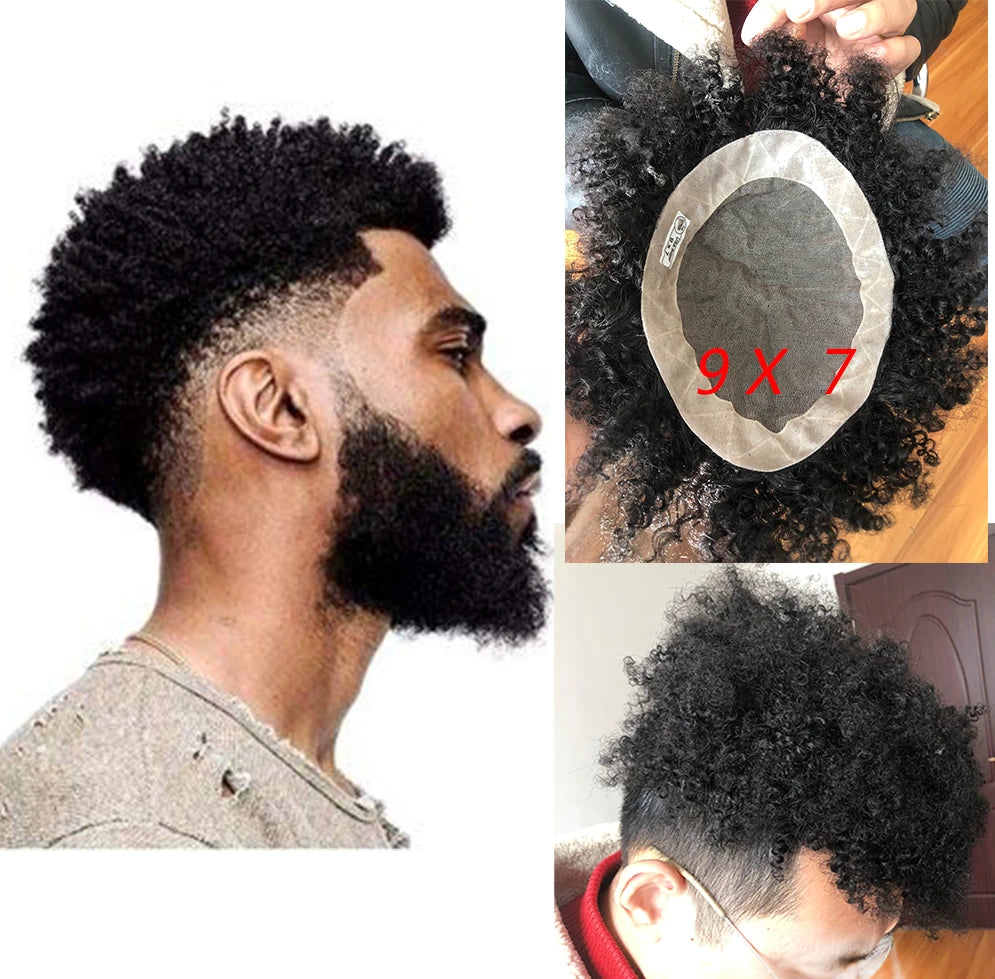 Nouvelle coiffure Afro bouclés toupet hommes toupet systèmes de remplacement noir Curl toupet de cheveux humains pour hommes noirs 8 ''x 6''Base