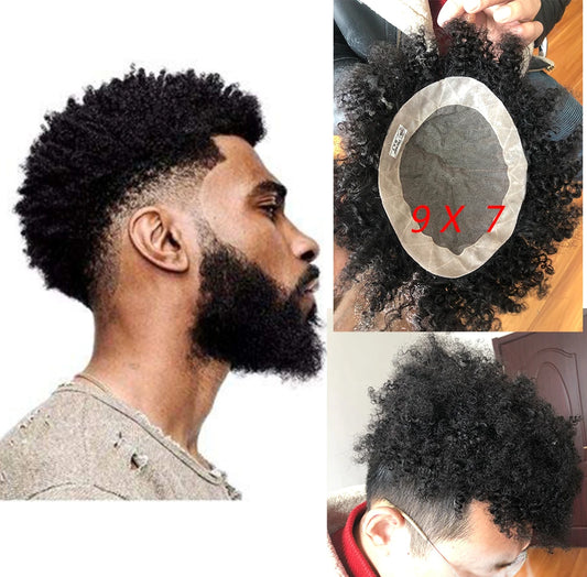 Nouvelle coiffure Afro bouclés toupet hommes toupet systèmes de remplacement noir Curl toupet de cheveux humains pour hommes noirs 8 ''x 6''Base