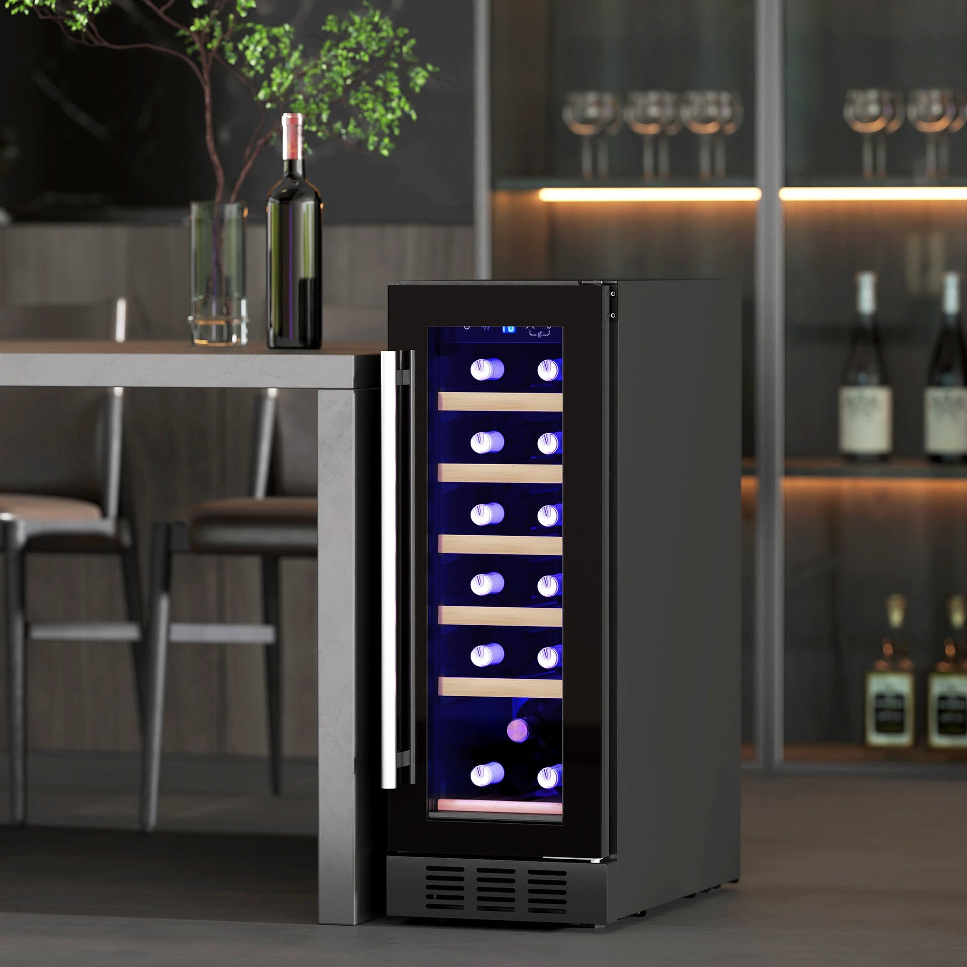 19 Bottle 5-18℃ Wooden Rack Wine Fridge - Black-1