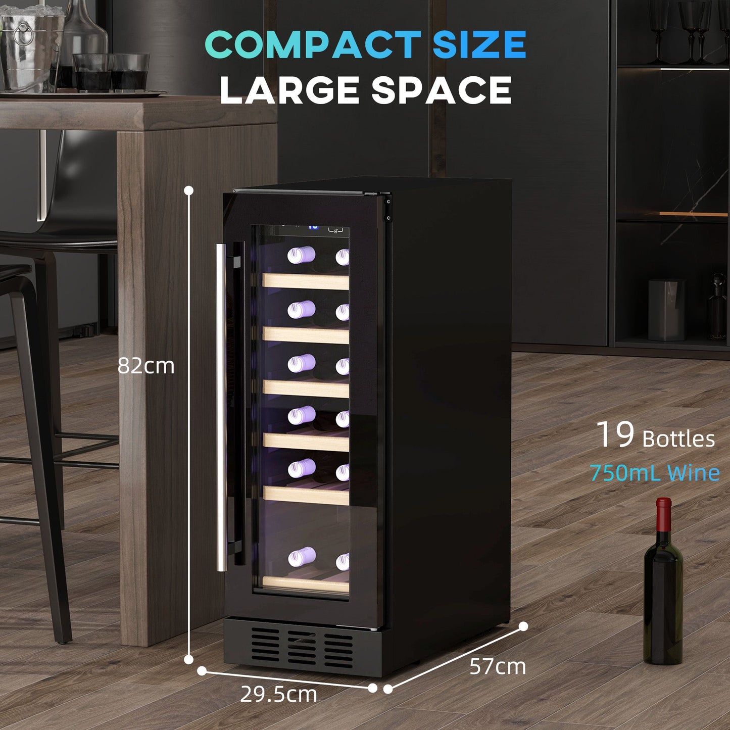 19 Bottle 5-18℃ Wooden Rack Wine Fridge - Black-2