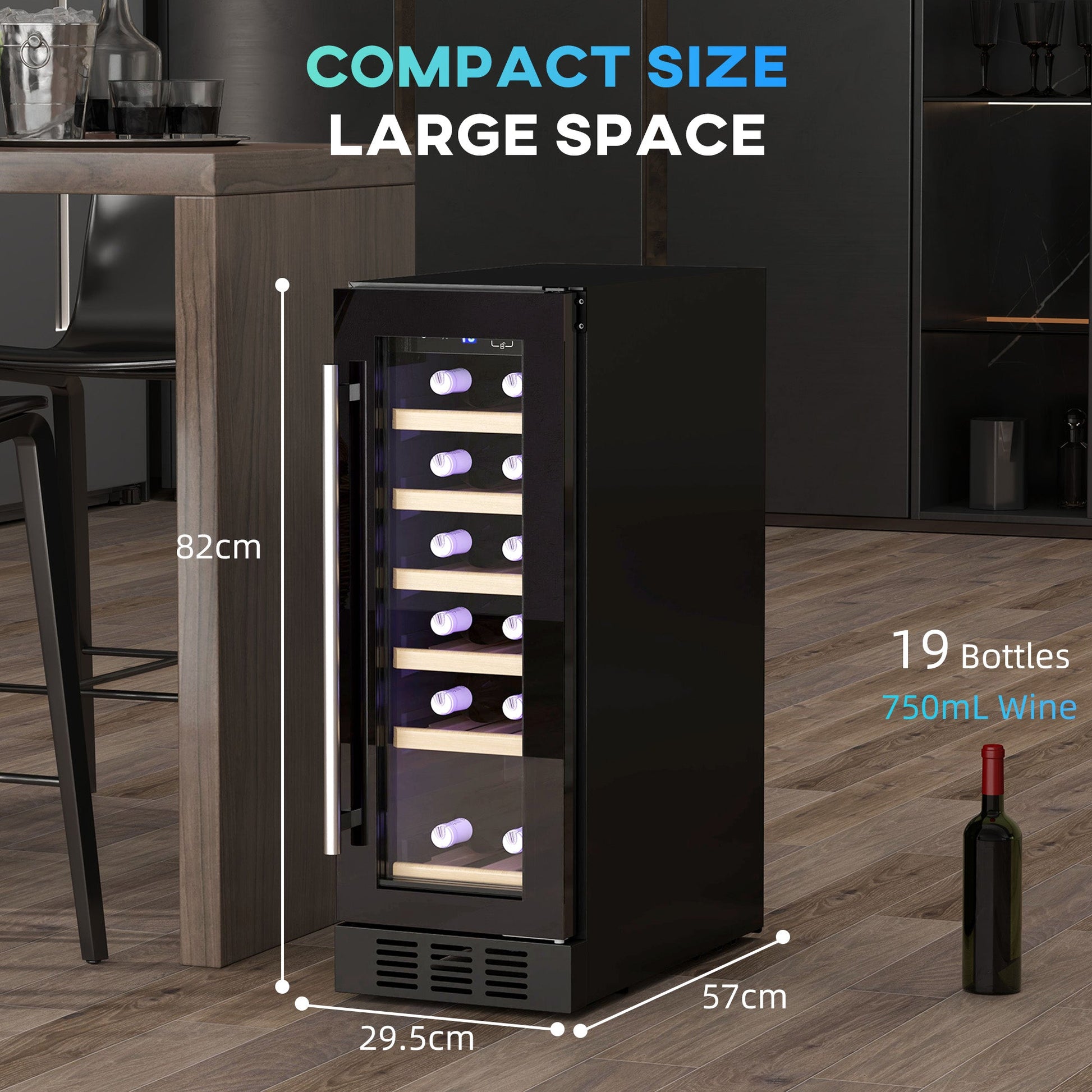 19 Bottle 5-18℃ Wooden Rack Wine Fridge - Black-2
