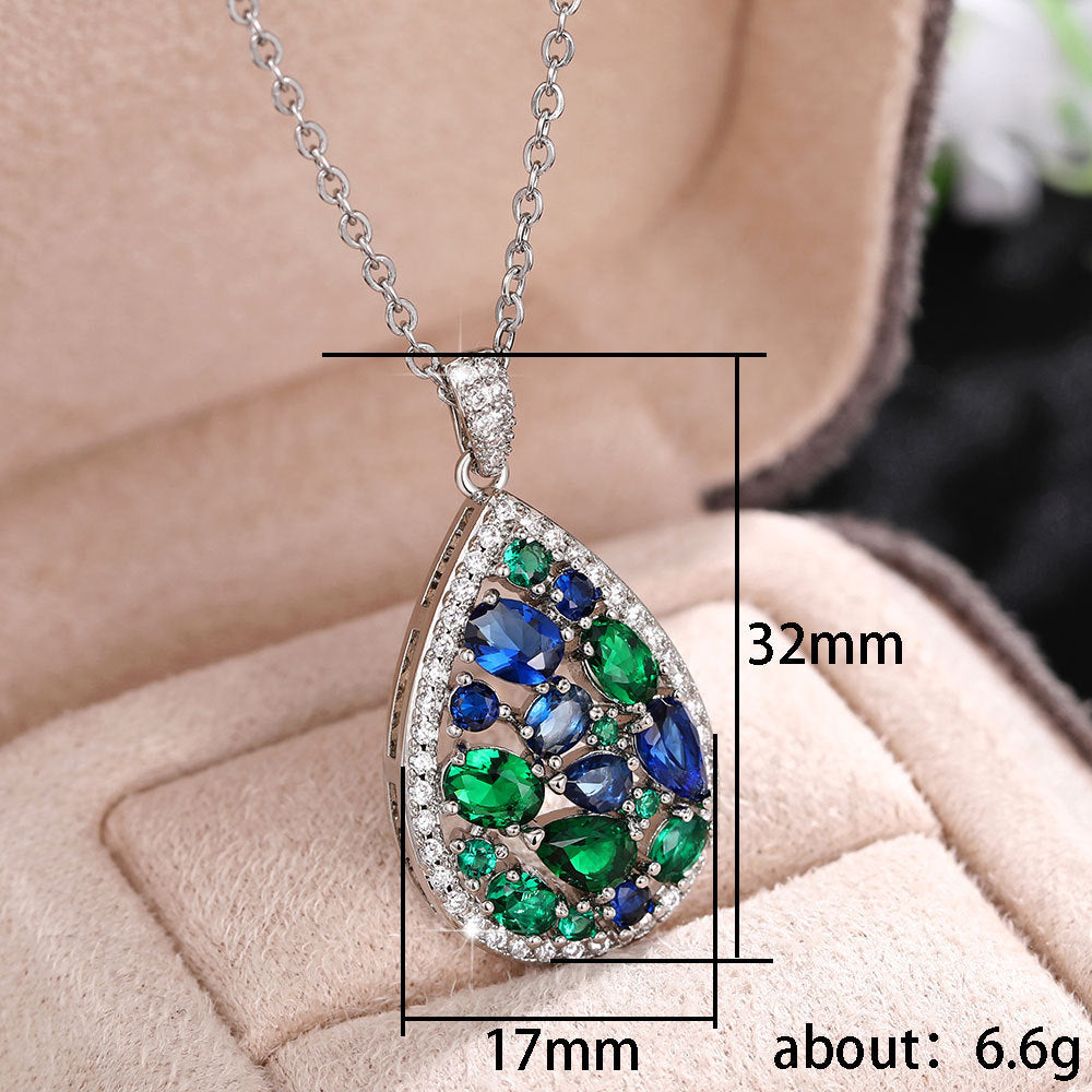 European And American Blue Emerald Jewelry Suit Long Necklace