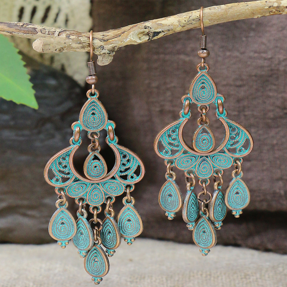 Handmade Old Peacock Tassel Earrings Retro Ethnic Style Long Earrings