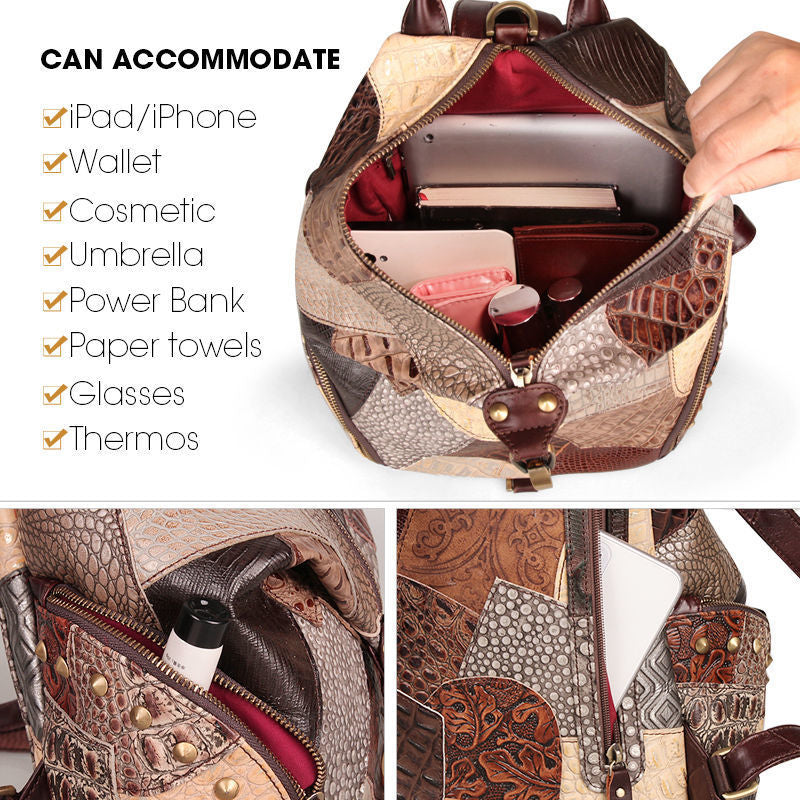 Retro Leather Backpackage Women's Large-capacity Backpack