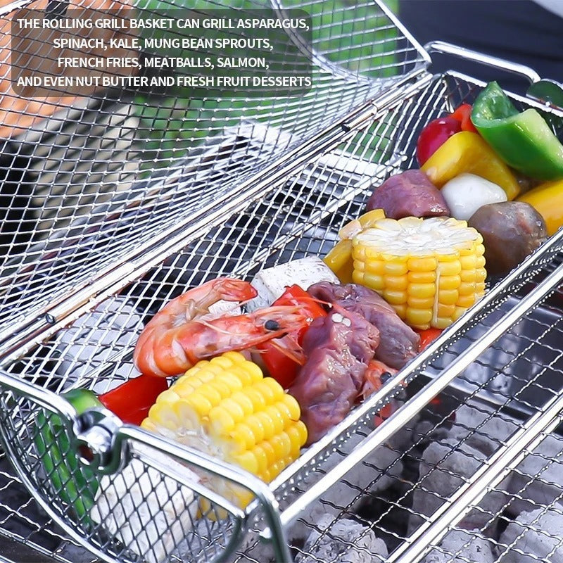 Rotating Roller Barbecue Mesh Basket