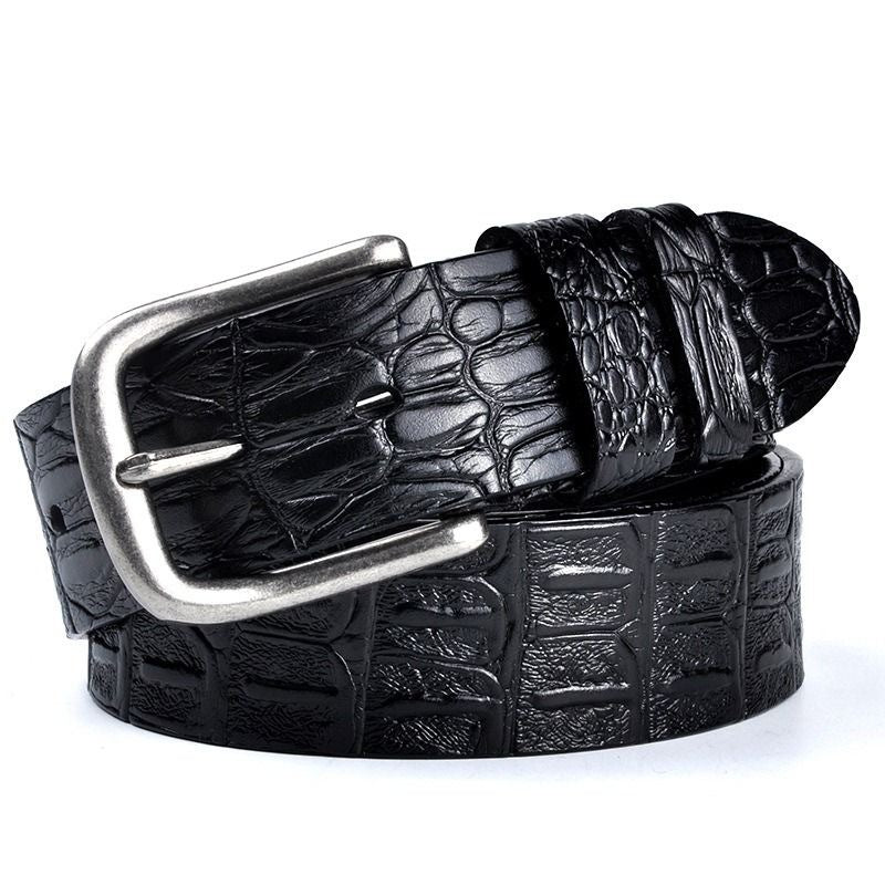 Men's Genuine Leather Crocodile Pattern Vintage Pin Buckle Belt