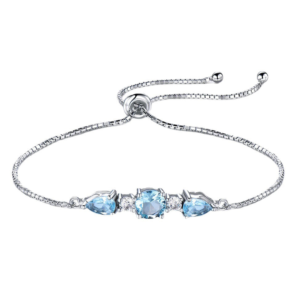 European And American 925 Sterling Silver Jewelry Nano Sky Blue Topaz Bracelet Adjustable Tennis Bracelet