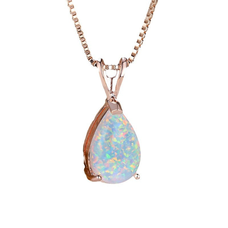 Colorful Water Drop Opal Pendant Necklace Elegant High-grade All-matching