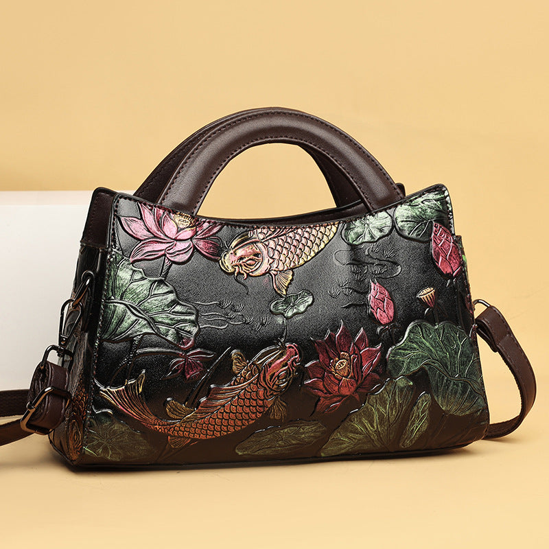 Elegant Retro Embossing Crossbody Large Capacity Shoulder Bag