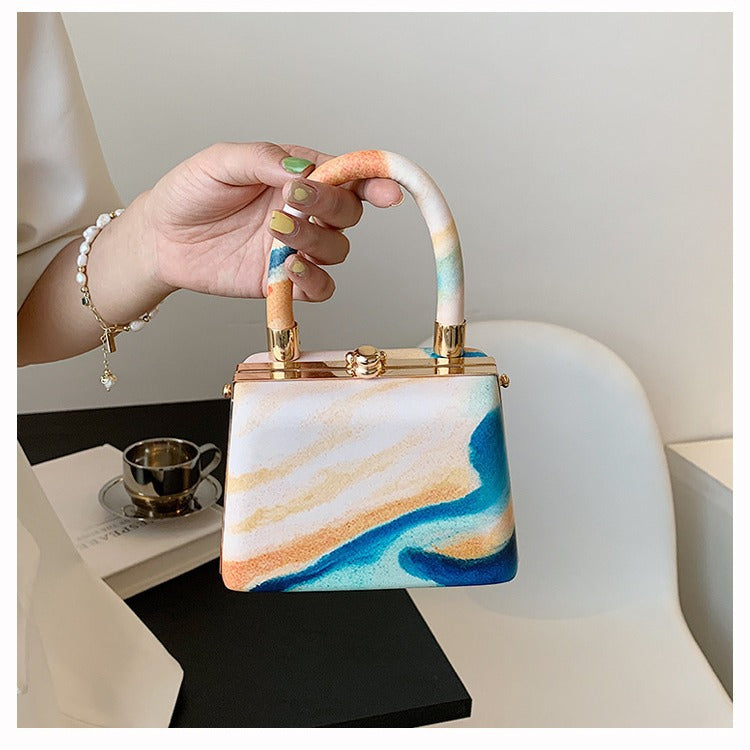 Contrast Color Artistic Ethnic Style Portable Clip Bag