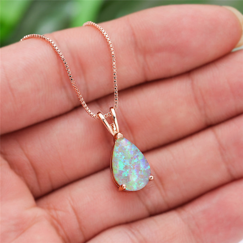 Colorful Water Drop Opal Pendant Necklace Elegant High-grade All-matching