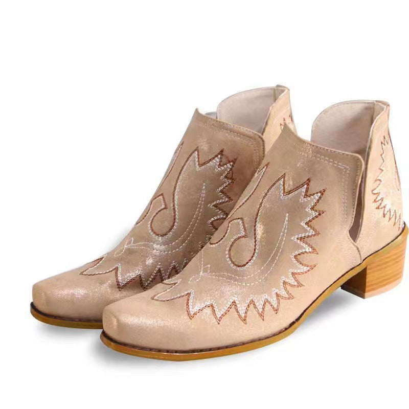 New Pointed Embroidered Chunky Heel Women's Pointed-toe Short Tube Boots Store Hive UNIjuntos