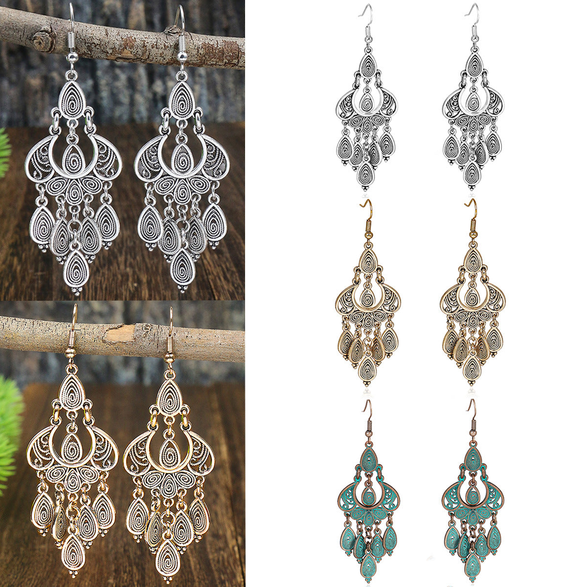 Handmade Old Peacock Tassel Earrings Retro Ethnic Style Long Earrings