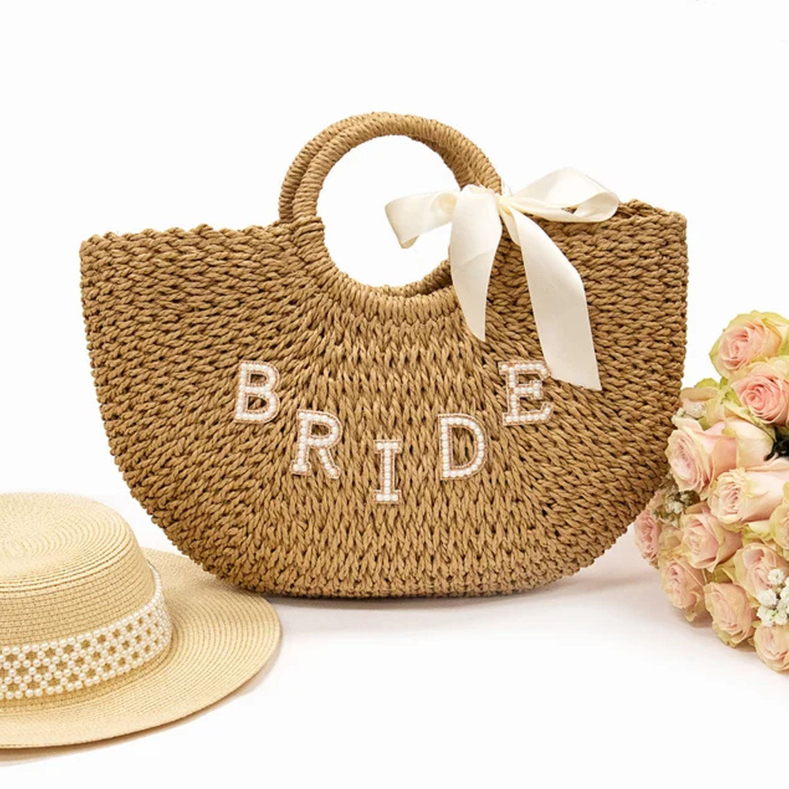 Women's Fashion Personalized Straw Ribbon Handbag