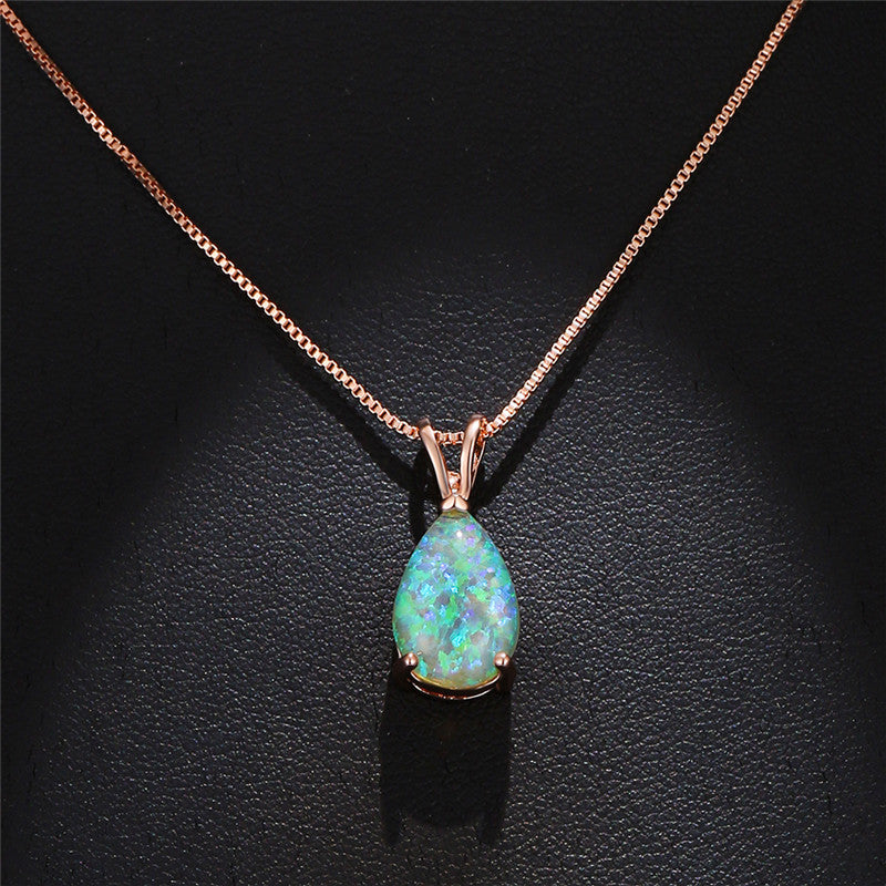 Colorful Water Drop Opal Pendant Necklace Elegant High-grade All-matching
