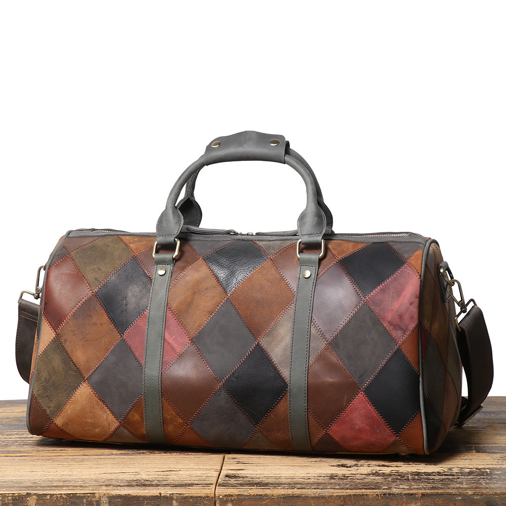 Vintage Men's Leather Rhombus Portable Travel Bag