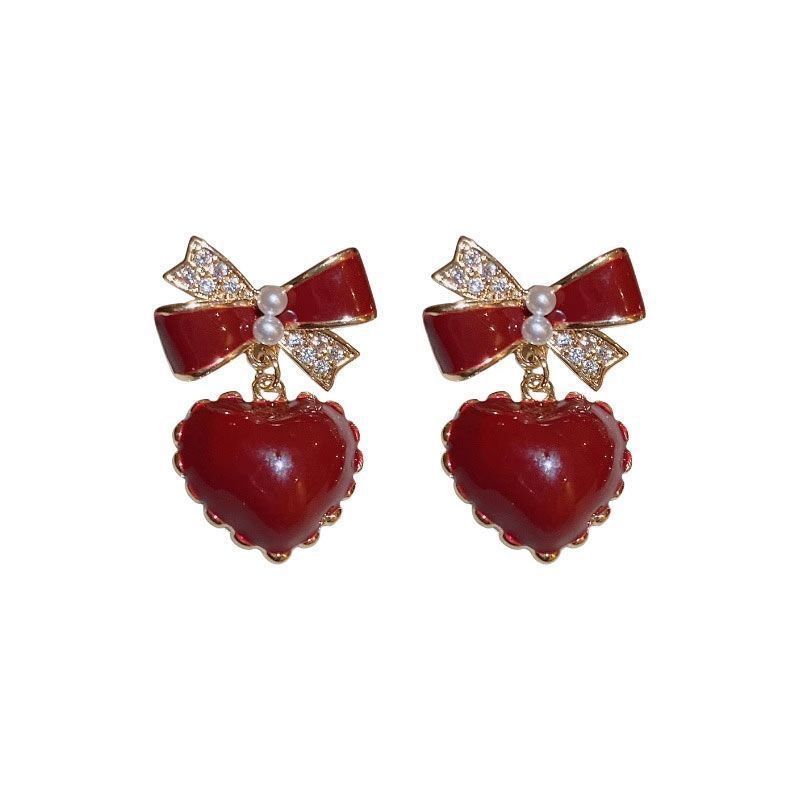 Special Interest Light Luxury Graceful Bow Love Heart Stud Earrings Women