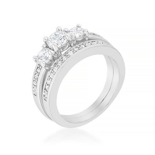 Three Stone Wedding Ring Set-0