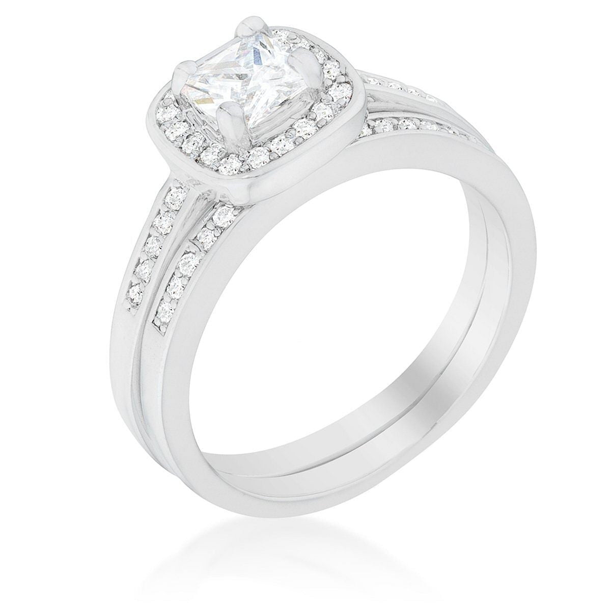 Pave Cushion Wedding Ring Set-0