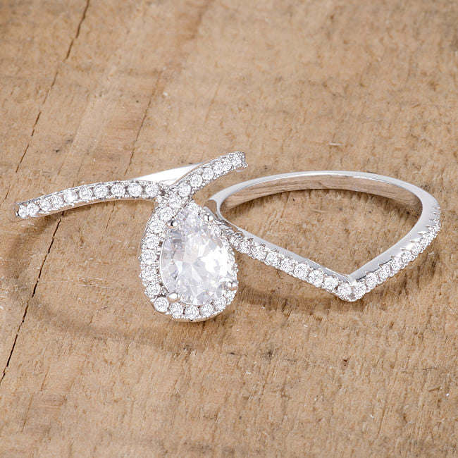 1.75Ct Rhodium Chevron Wedding Set With Clear CZ-0