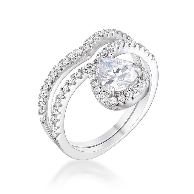 1.75Ct Rhodium Chevron Wedding Set With Clear CZ-1