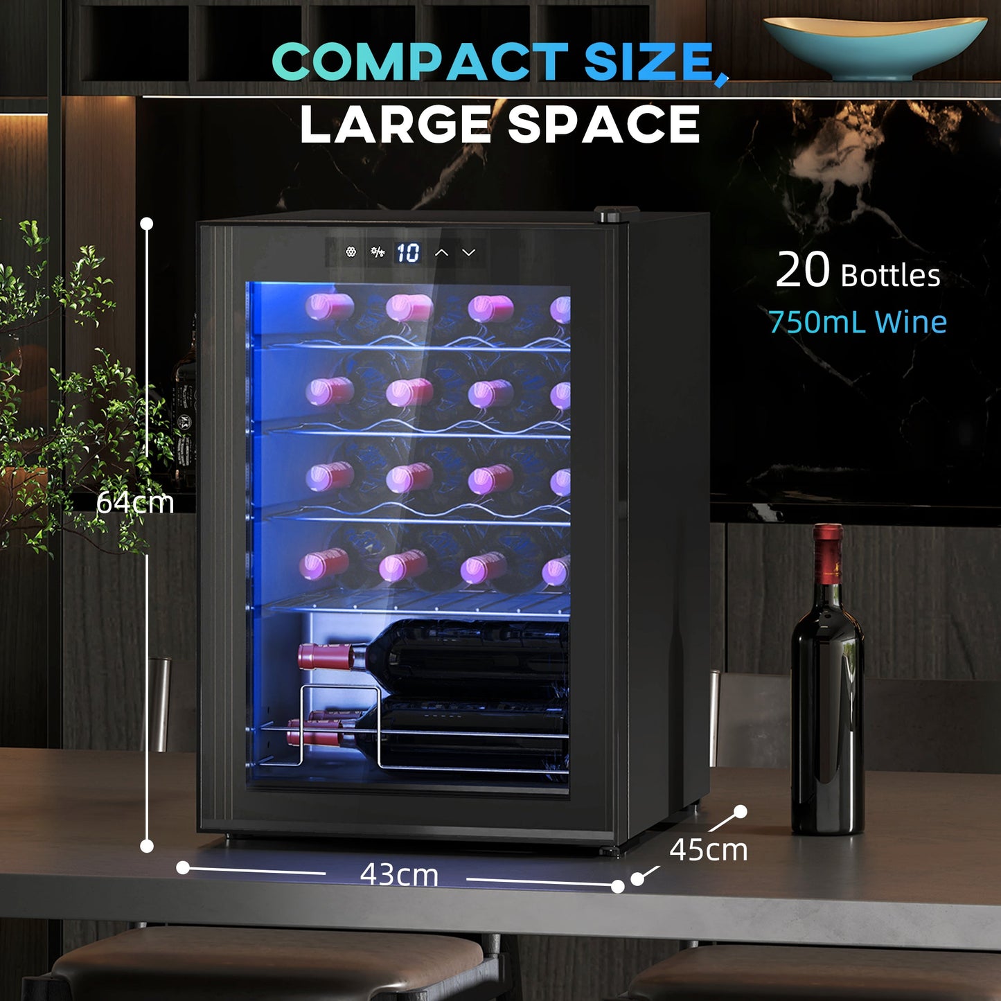 20 Bottle 5-18℃ Countertop Wine Fridge - Black-2