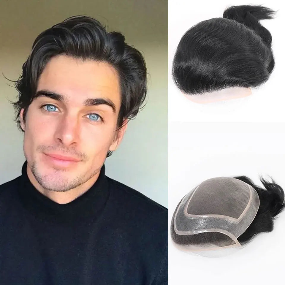 8x10 "gris mettre en évidence toupet pour hommes cheveux humains dentelle PU Mono Invisible morceau de cheveux dentelle avant mâle perruque hommes prothèse capillaire Hive JFA & TA Store