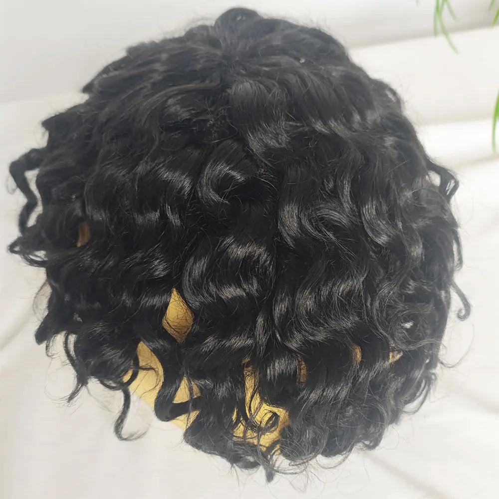 Toupet en cheveux humains bouclés profonds pour hommes, postiche fine Mono, système de remplacement pour hommes, 7x9 pouces, document noir 1B Hive JFA & TA Store