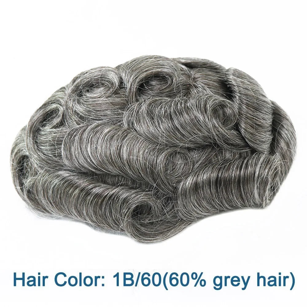 Toupet de prothèse de cheveux humains gris pour hommes, perruque en PU fin Mono Lace Front, système de perruque masculine, délié naturel ondulé, postiche pour homme Hive JFA & TA Store