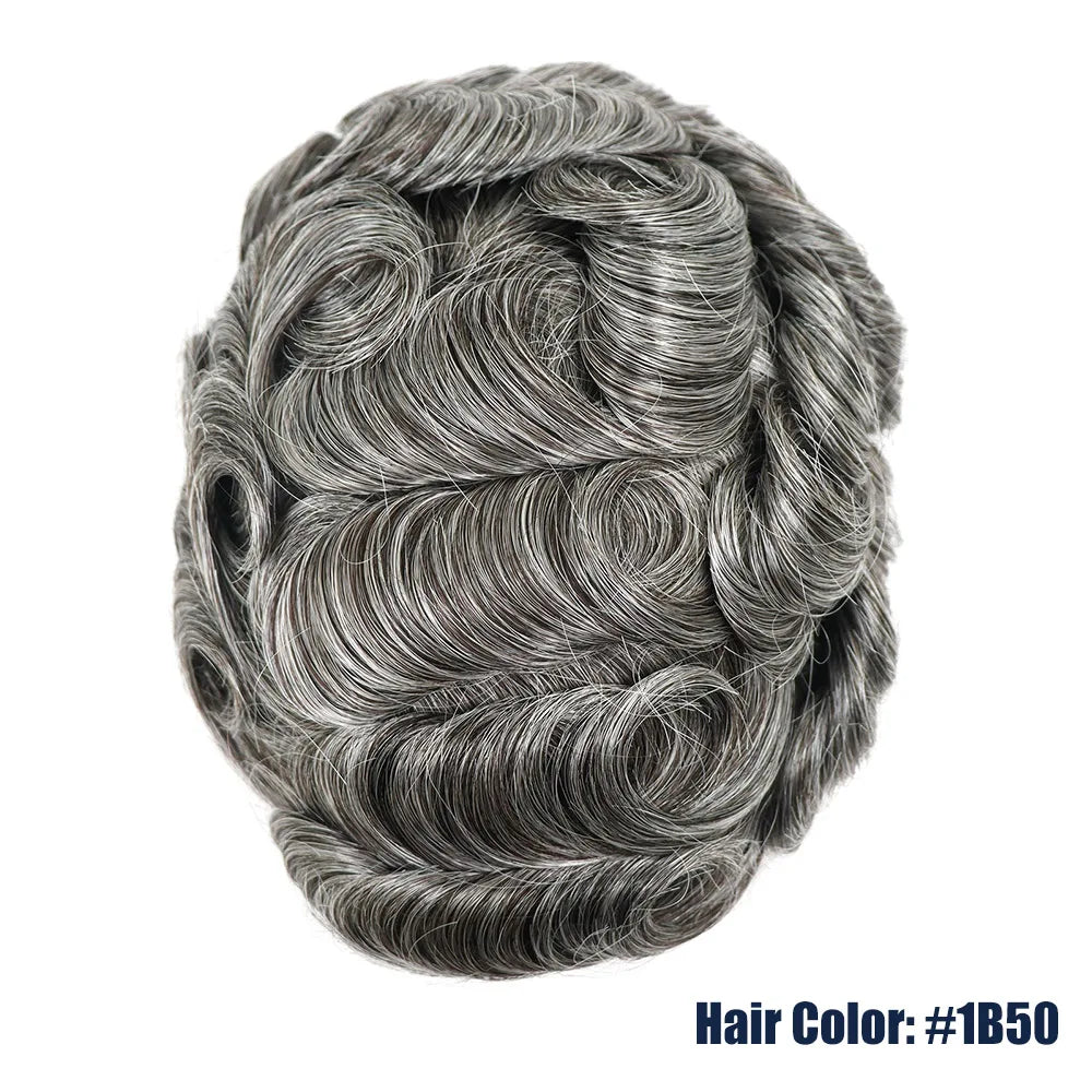 Toupet de prothèse de cheveux humains gris pour hommes, perruque en PU fin Mono Lace Front, système de perruque masculine, délié naturel ondulé, postiche pour homme Hive JFA & TA Store