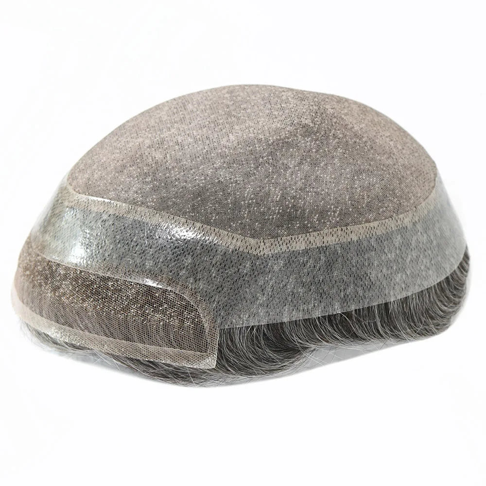 Toupet de prothèse de cheveux humains gris pour hommes, perruque en PU fin Mono Lace Front, système de perruque masculine, délié naturel ondulé, postiche pour homme Hive JFA & TA Store