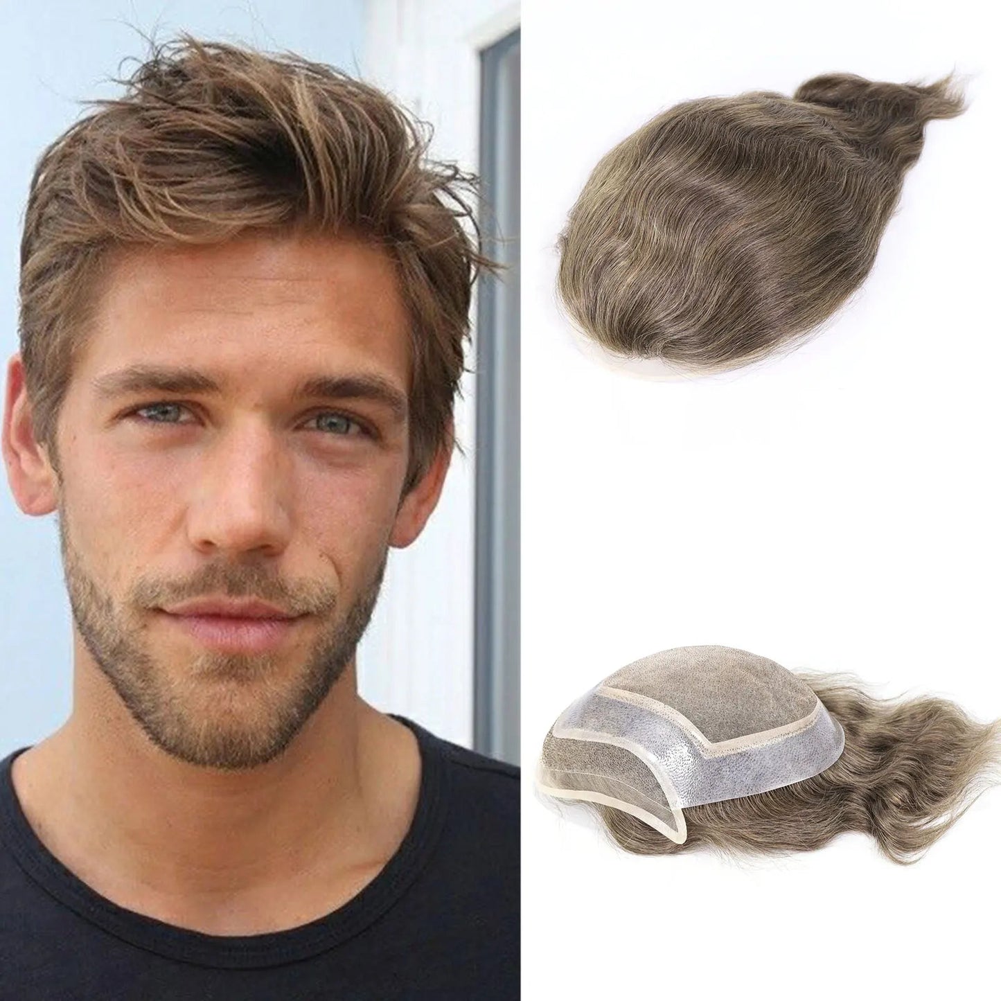 8x10 "gris mettre en évidence toupet pour hommes cheveux humains dentelle PU Mono Invisible morceau de cheveux dentelle avant mâle perruque hommes prothèse capillaire Hive JFA & TA Store