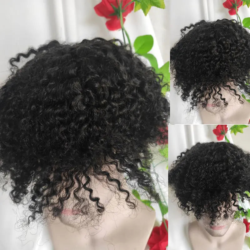 Nouvelle coiffure Afro bouclés toupet hommes toupet systèmes de remplacement noir Curl toupet de cheveux humains pour hommes noirs 8 ''x 6''Base