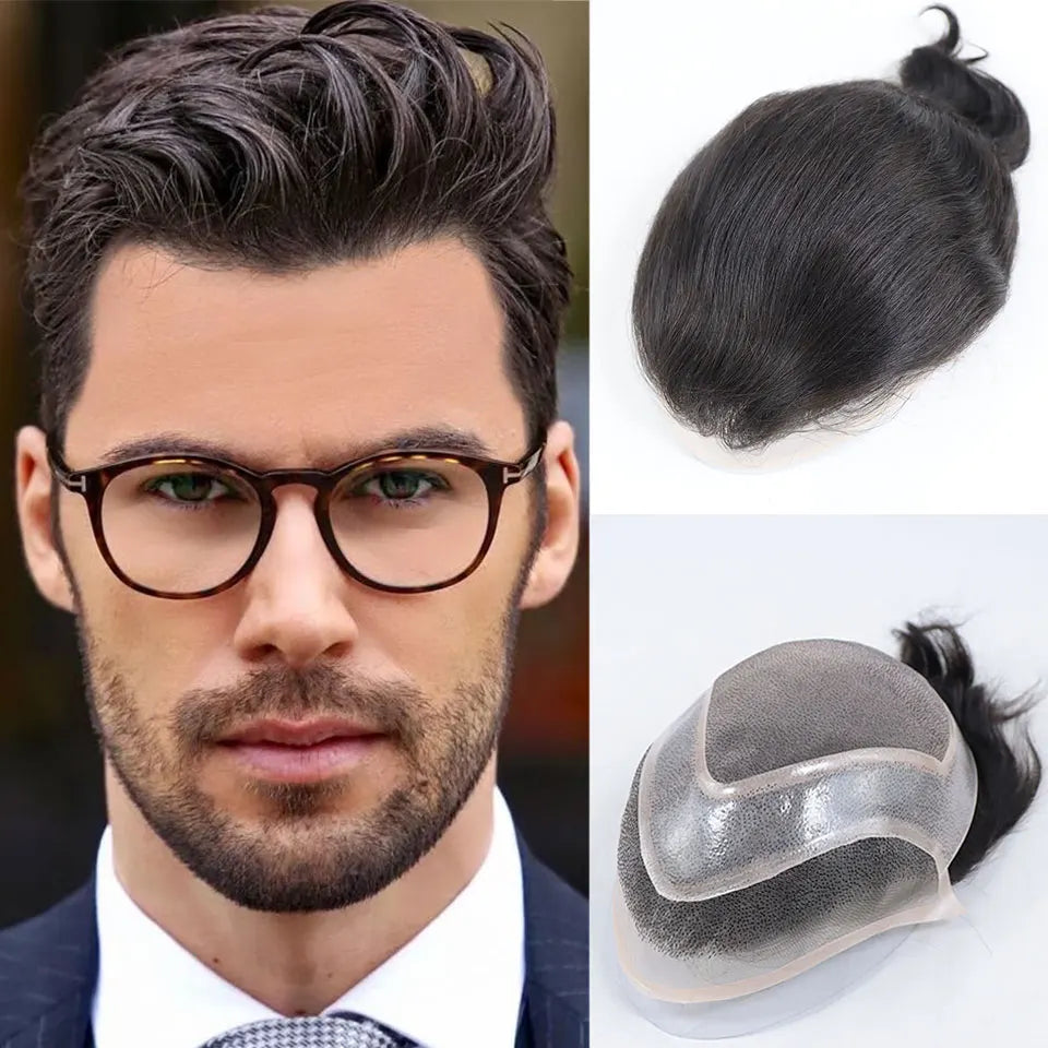 8x10 "gris mettre en évidence toupet pour hommes cheveux humains dentelle PU Mono Invisible morceau de cheveux dentelle avant mâle perruque hommes prothèse capillaire Hive JFA & TA Store