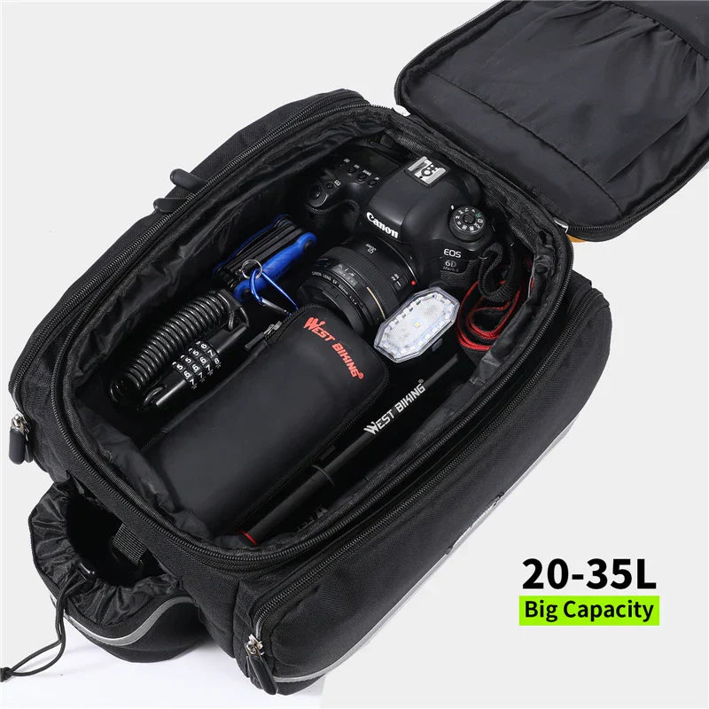 3-in-1 Waterproof Bike Trunk Bag Canvas Travel Luggage Black-3