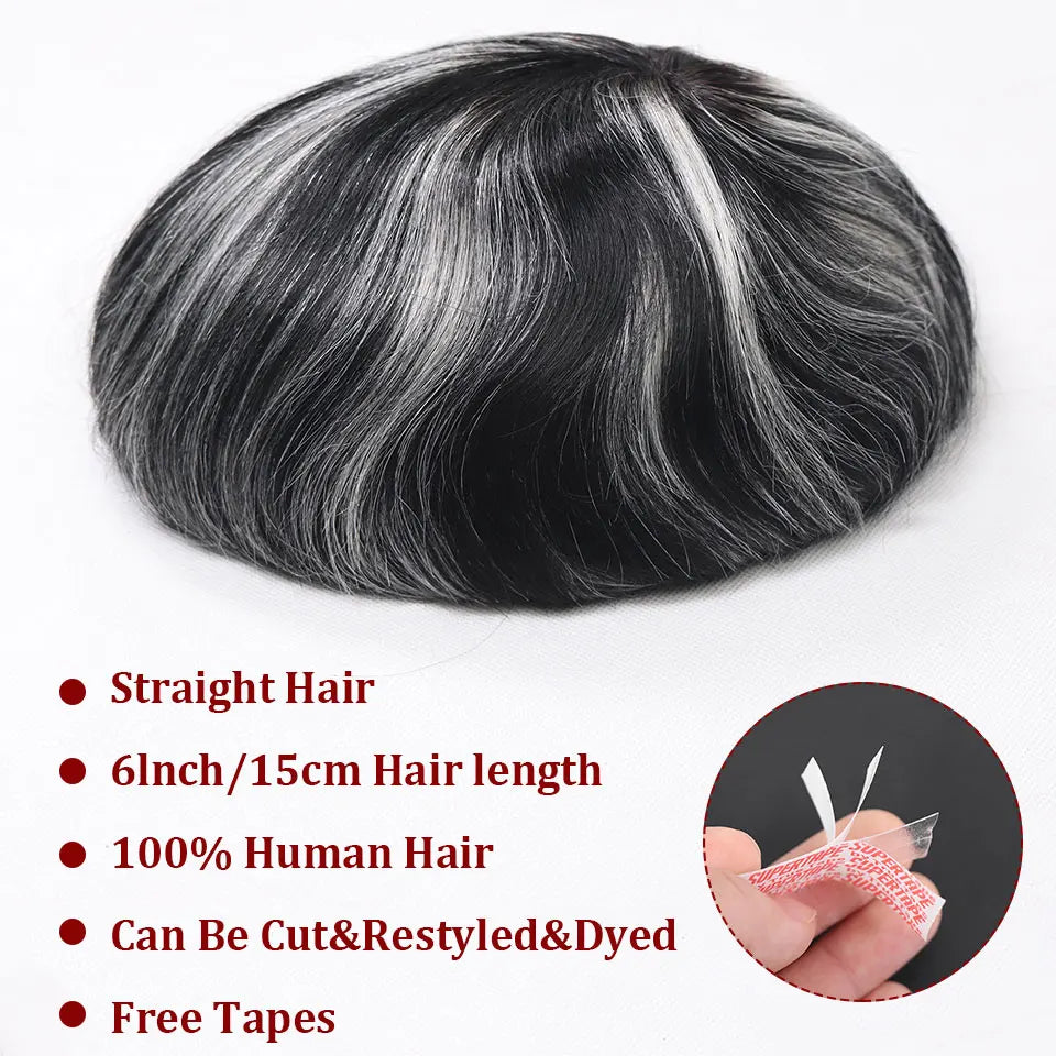 8x10 "gris mettre en évidence toupet pour hommes cheveux humains dentelle PU Mono Invisible morceau de cheveux dentelle avant mâle perruque hommes prothèse capillaire Hive JFA & TA Store