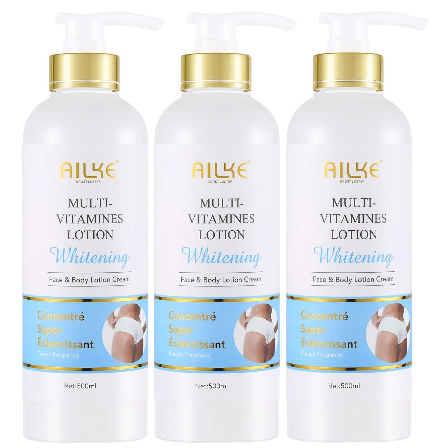 AILKE Lotion pour le corps blanchissante multi-vitamines avec vitamines A,E,B3,B5, augmente l'éclat cutané, même le teint, crème hydratante Hive JFA & TA Store