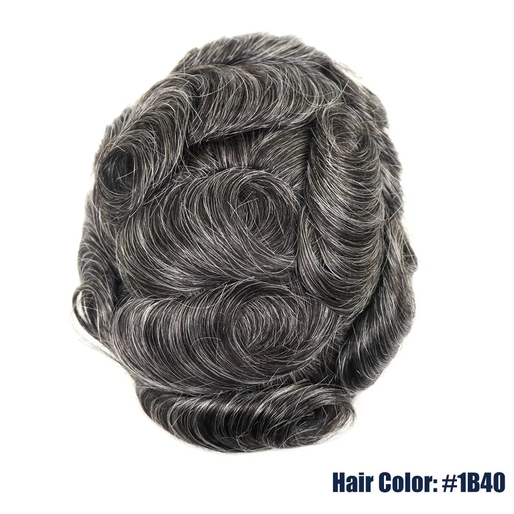 Toupet de prothèse de cheveux humains gris pour hommes, perruque en PU fin Mono Lace Front, système de perruque masculine, délié naturel ondulé, postiche pour homme Hive JFA & TA Store
